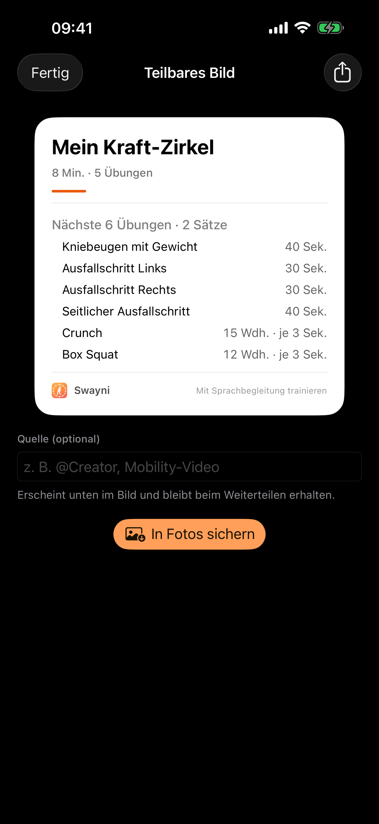 Ein Bild zeigt das ganze Workout.